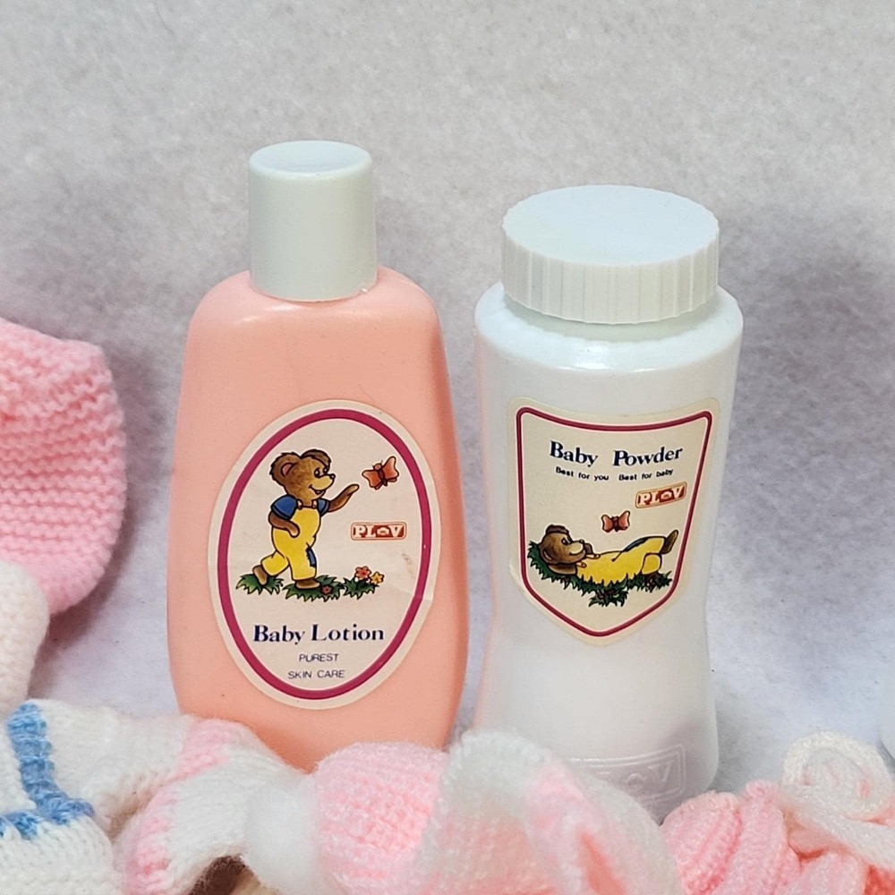 Vintage Baby Doll Clothes Lot Knit Outfits Accessories Bottles Play Set - Picture 7 of 12